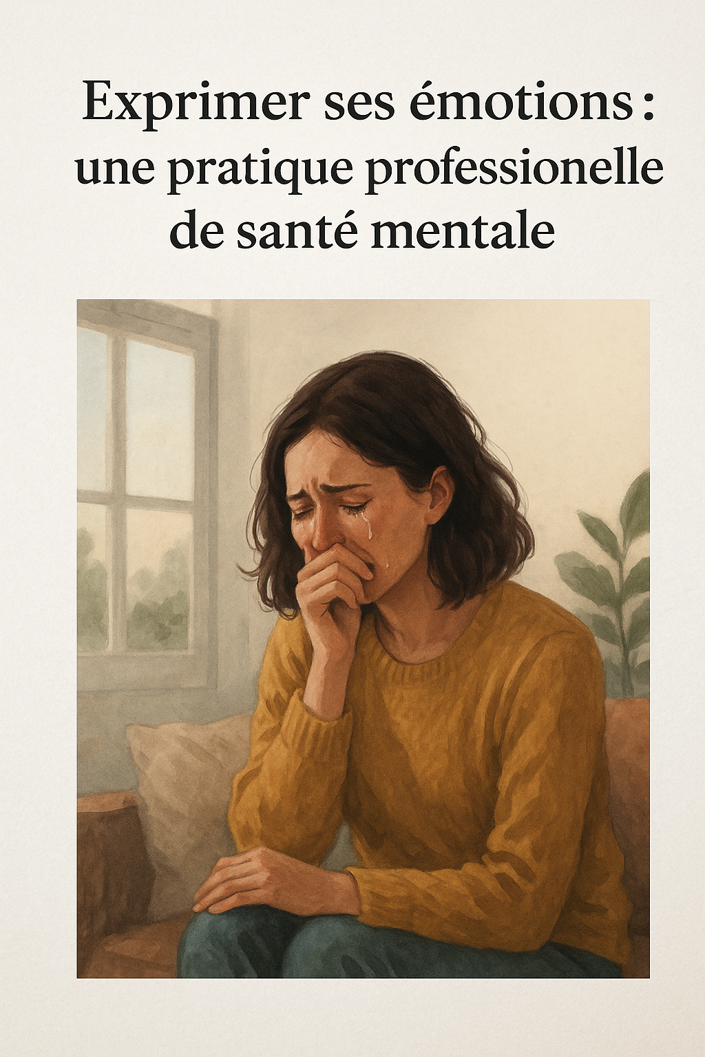 Femme qui pleure assise sur un fauteuil