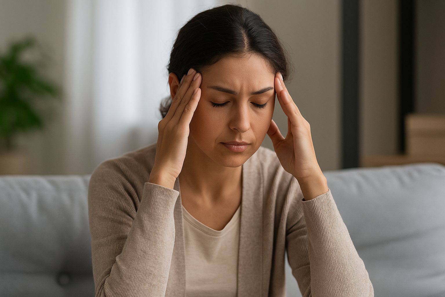 femme suis et vient la tête car sous pression